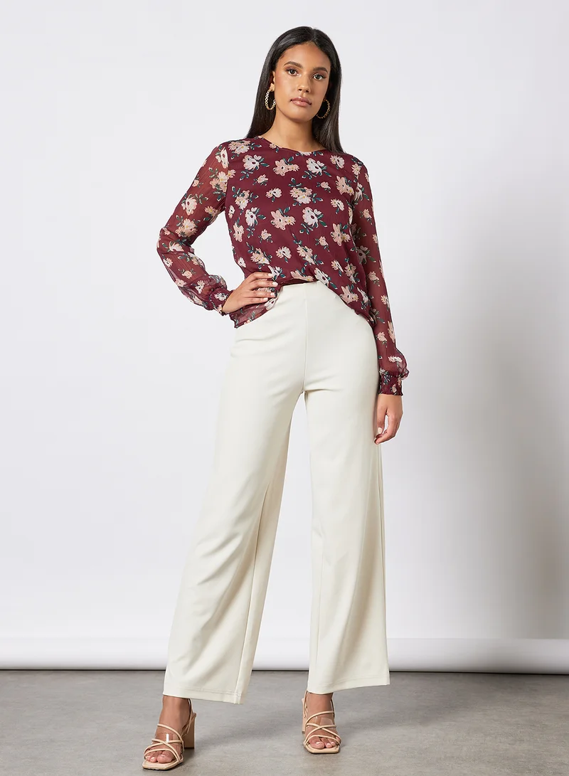 I.Scenery Floral Print Top Brown