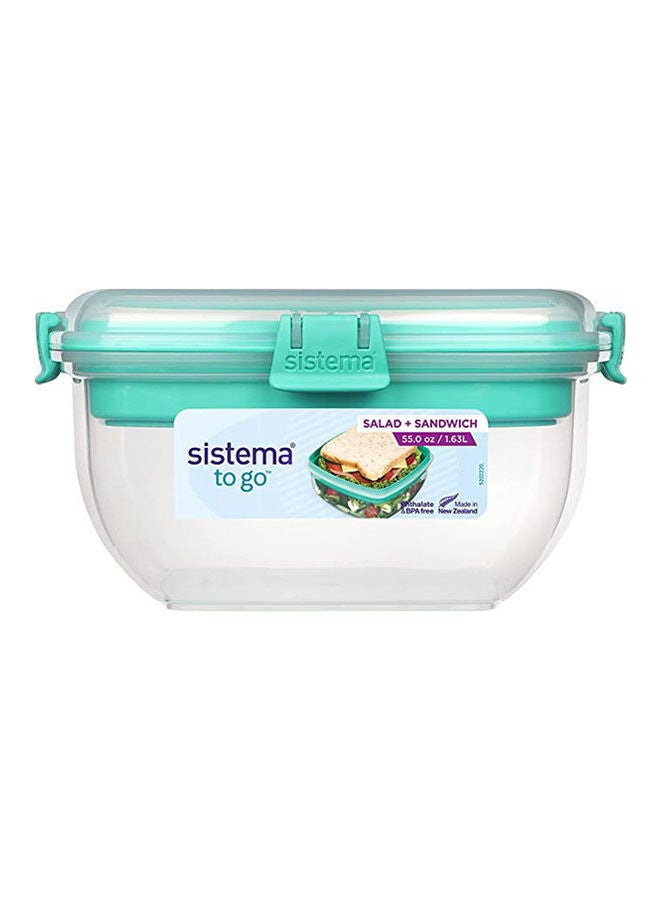 sistema Salad And Sandwich Polypropylene Lunch Box Mint Green 19 x 19 x 9.8cm - Image 2
