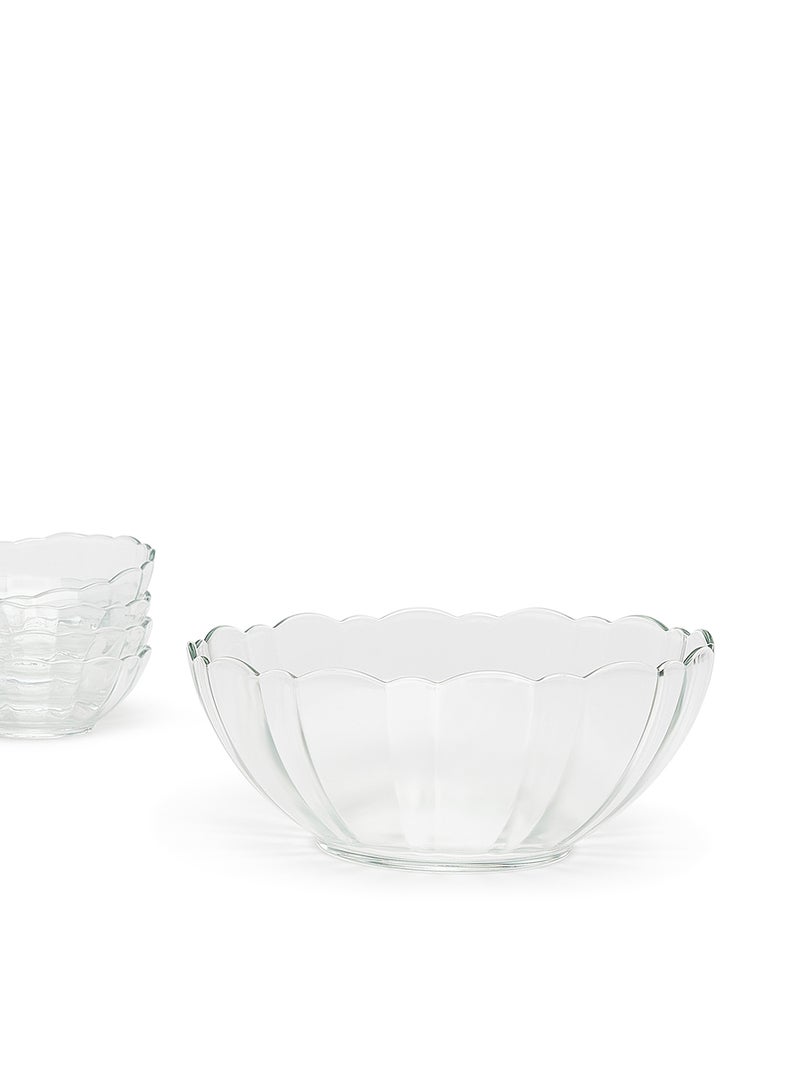 Noon East 5 Piece Glass Bowl Set - Light Weight - For Dessert, Fruit, Snack, Soup, Salad - Bowl Set - Soup Set - Bowls - Soup Dishes - Mixing Bowl - Serving Bowl Serves4 - Clear Clear 1x18cm , 4x10 - Image 1
