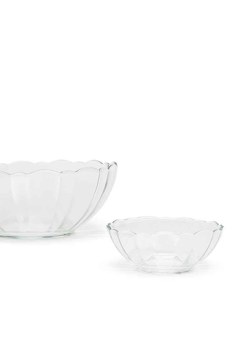 Noon East 5 Piece Glass Bowl Set - Light Weight - For Dessert, Fruit, Snack, Soup, Salad - Bowl Set - Soup Set - Bowls - Soup Dishes - Mixing Bowl - Serving Bowl Serves4 - Clear Clear 1x18cm , 4x10 - Image 2