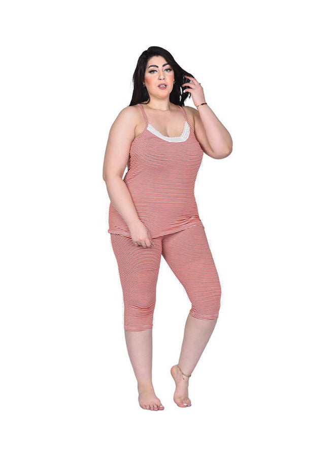 Caesar - Casual Strapped Sweetheart Neck Pyjama Set Red - Image 1