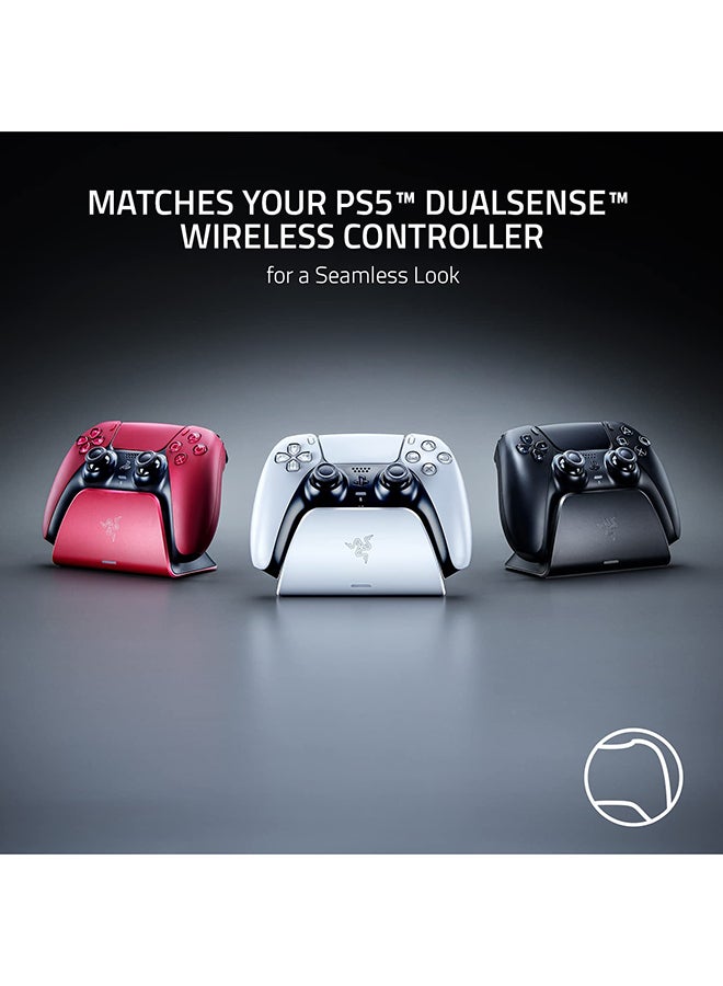 RAZER - Quick Charging Stand For Playstation 5 - Quick Charge, Curved Cradle Design, Matches Ps5 Dualsense Wireless Controller, One-Handed Navigation, Usb Powered - White (Controller Sold Separately) - Image 1