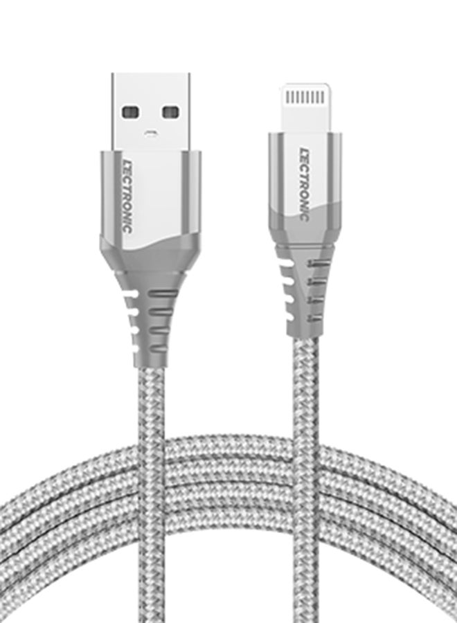 LeCtronic Premium Nylon Braided Type A To Lightning Charging And Sync Cable Gray  - Image 1