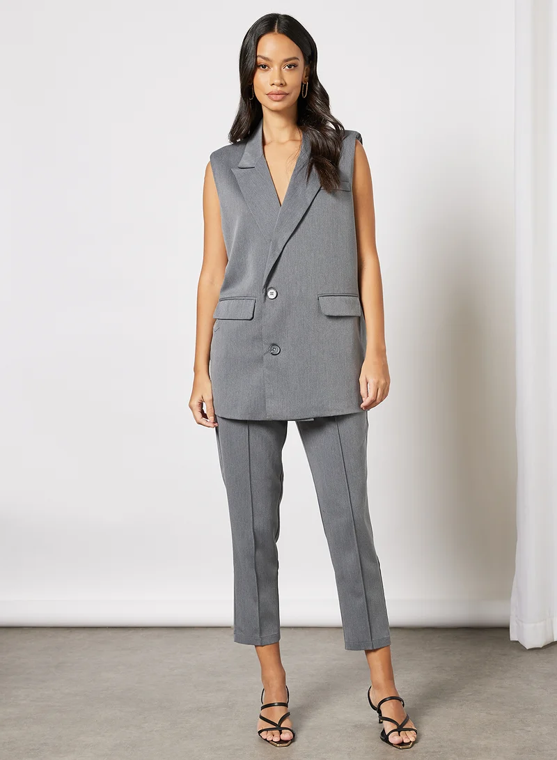4th & Reckless Margot Oversized Sleeveless Blazer Grey