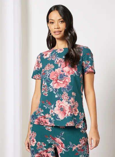 I.Scenery Floral Top Teal