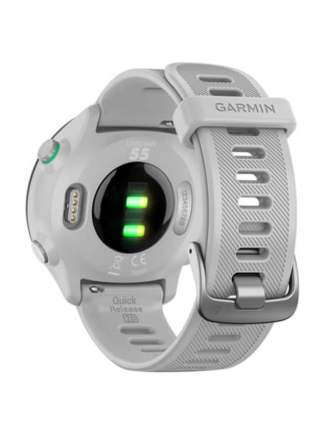 GARMIN - Forerunner 55 - 42MM - Up To 14 Days Battery Life - 1.04"inch Sunlight-Visible Display, Scratch Resistant, Chemically Strengthened Glass, Heart Rate Monitor, All Day Stress Monitor, Advanced GPS and Running Features, Built-in GNSS and Sports App, iOS and Android Compatible White - Image 1