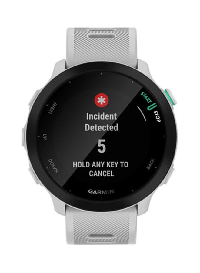 GARMIN - Forerunner 55 - 42MM - Up To 14 Days Battery Life - 1.04"inch Sunlight-Visible Display, Scratch Resistant, Chemically Strengthened Glass, Heart Rate Monitor, All Day Stress Monitor, Advanced GPS and Running Features, Built-in GNSS and Sports App, iOS and Android Compatible White - Image 1