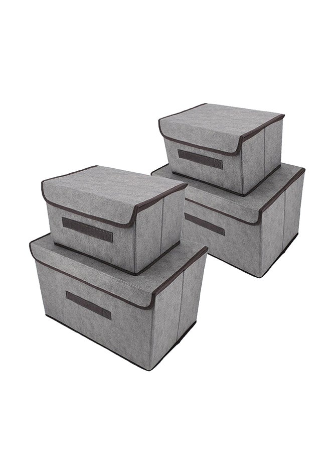 Pack Of 4 Foldable Storage Box With Lid Grey 36x23x24cm - v1648098711/N51346465A_1