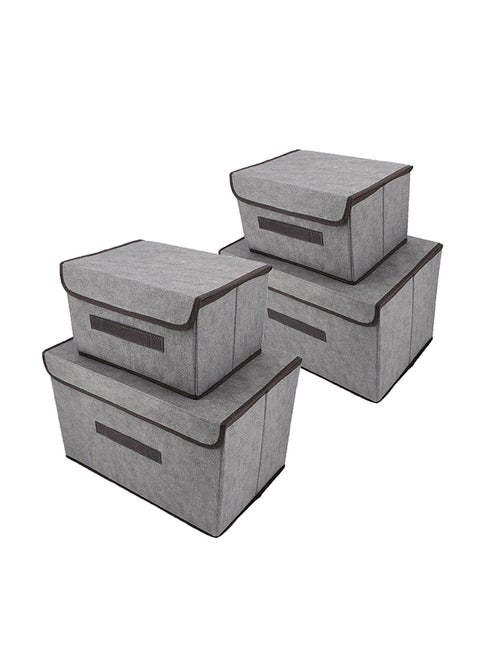 Pack Of 4 Foldable Storage Box With Lid Grey 36x23x24cm