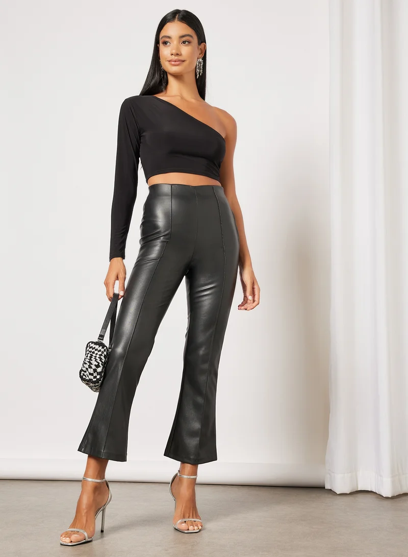 FEMME LUXE One Shoulder Long Sleeve Top Black