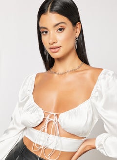 FEMME LUXE Cut-Out Detail Crop Top White  - Image 3