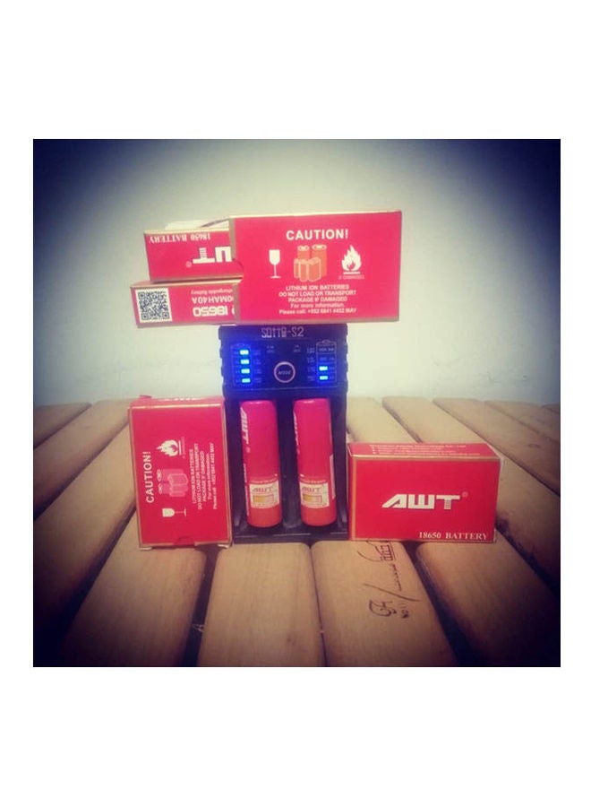 2 Pcs AWT Rechargeable Battery 18650-3000MaH Flat Top Red  - Image 2