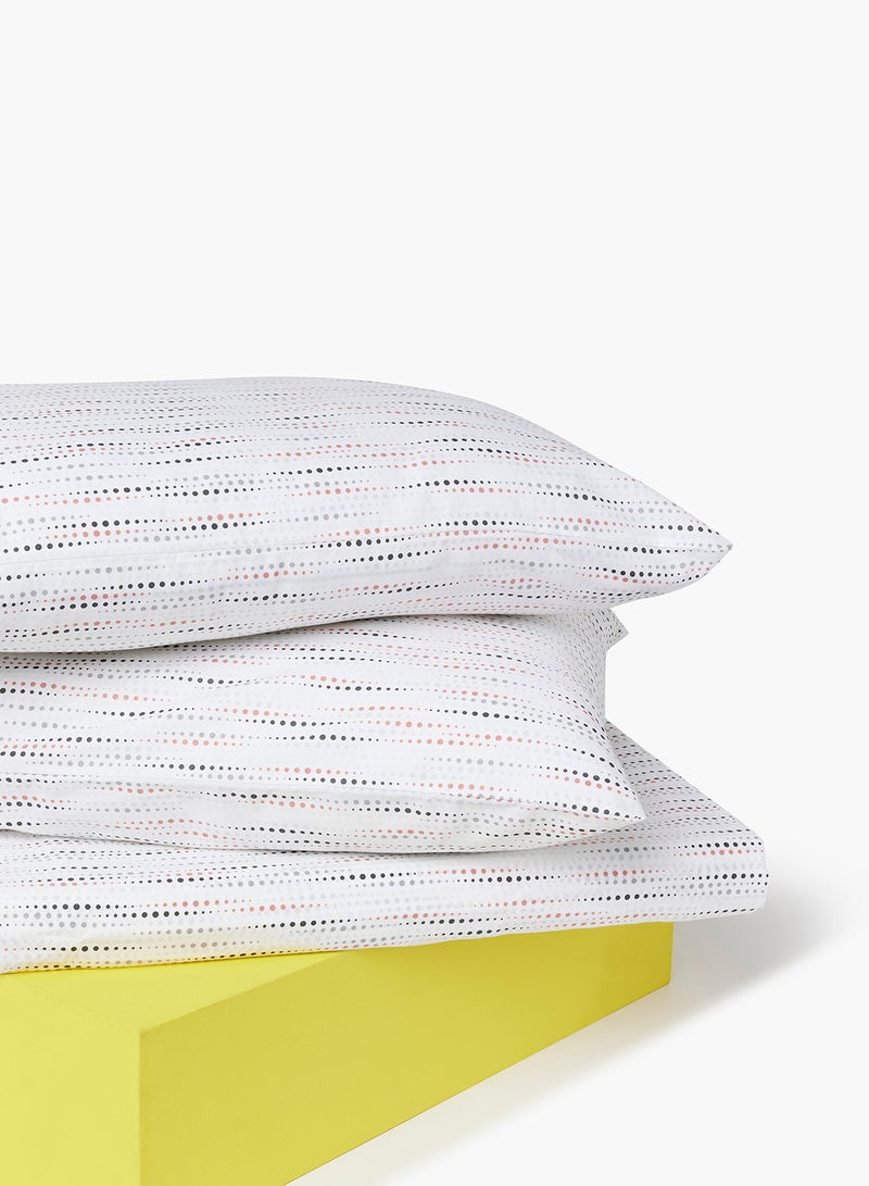 Amal - Fitted Bedsheet Set Twin Size High Quality 100% Cotton Percale 144 TC Light Weight Everyday Use 1 Bed Sheet And 2 Pillow Cases Printed White Dotted Pattern Cotton White Dotted Pattern 120 x 200 + 33cm - Image 1