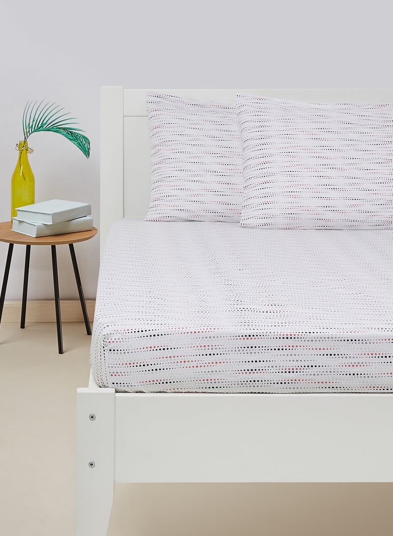 Amal - Fitted Bedsheet Set Twin Size High Quality 100% Cotton Percale 144 TC Light Weight Everyday Use 1 Bed Sheet And 2 Pillow Cases Printed White Dotted Pattern Cotton White Dotted Pattern 120 x 200 + 33cm - Image 1