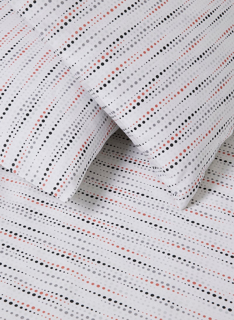 Amal - Fitted Bedsheet Set Twin Size High Quality 100% Cotton Percale 144 TC Light Weight Everyday Use 1 Bed Sheet And 2 Pillow Cases Printed White Dotted Pattern Cotton White Dotted Pattern 120 x 200 + 33cm - Image 1