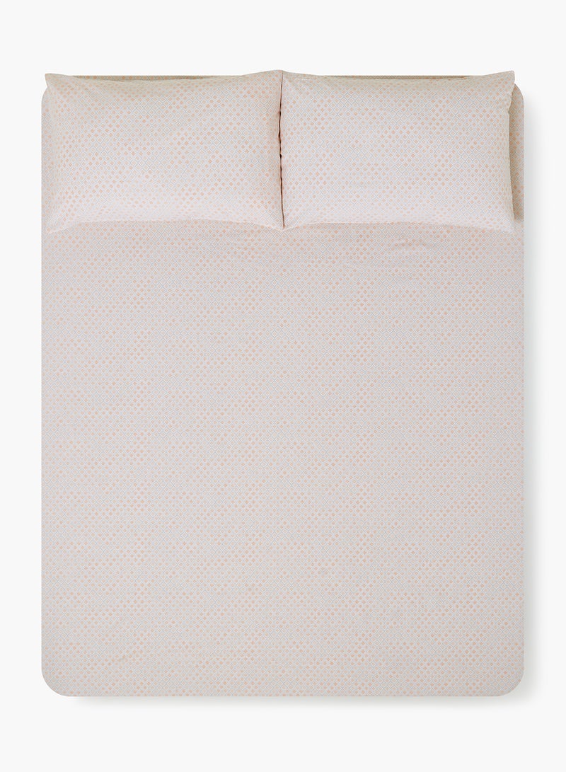 Amal - Fitted Bedsheet Set King Size High Quality 100% Cotton Percale 144 TC Light Weight Everyday Use 1 Bed Sheet And 2 Pillow Cases Printed Geometric Coral Cotton Geometric Coral - Image 1