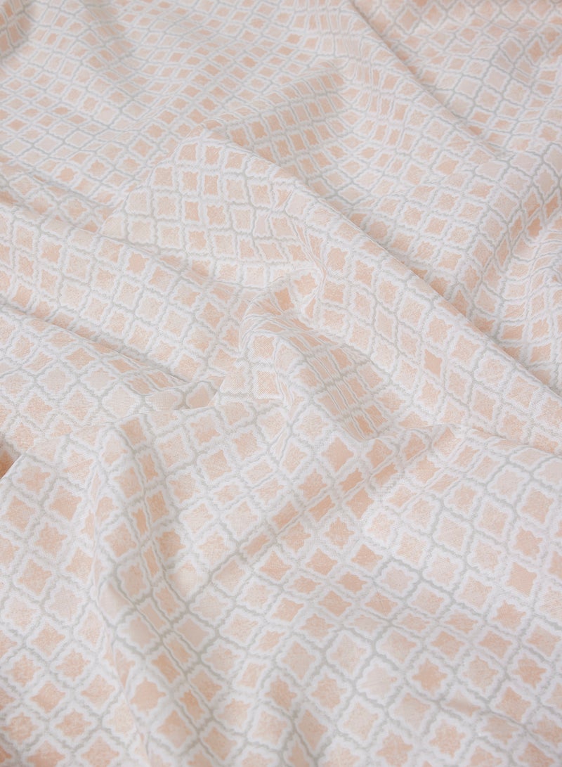 Amal - Fitted Bedsheet Set King Size High Quality 100% Cotton Percale 144 TC Light Weight Everyday Use 1 Bed Sheet And 2 Pillow Cases Printed Geometric Coral Cotton Geometric Coral - Image 1