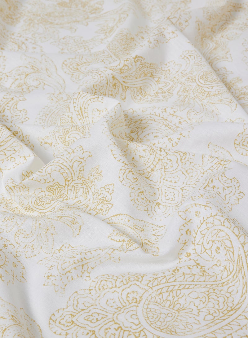 Amal - Fitted Bedsheet Set Single Size High Quality 100% Cotton Percale 144 TC Light Weight Everyday Use 1 Bed Sheet And 2 Pillow Cases Printed Beige/White Cotton Beige/White - Image 1