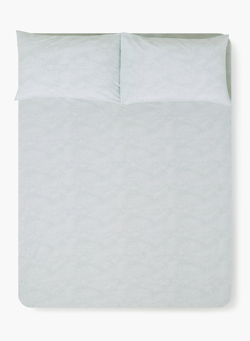 Amal - Fitted Bedsheet Set King Size High Quality 100% Cotton Percale 144 TC Light Weight Everyday Use 1 Bed Sheet And 2 Pillow Cases Printed Azzure Blue Cotton Azzure Blue - Image 1