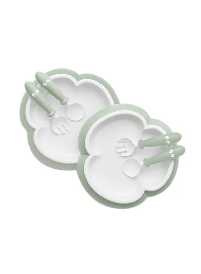 BABYBJORN Pack Of 6 Baby Plate, Spoon, Fork - Powder Green