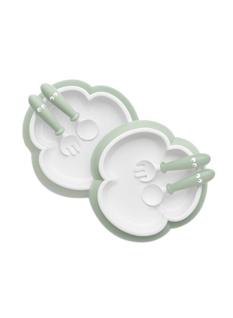 Pack Of 6 Baby Plate, Spoon, Fork - Powder Green