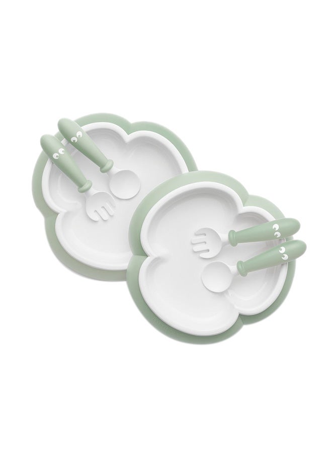 BABYBJORN - Pack Of 6 Baby Plate, Spoon, Fork - Powder Green - Image 1
