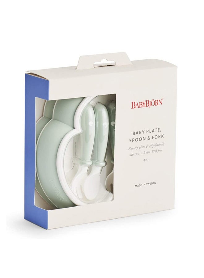 BABYBJORN - Pack Of 6 Baby Plate, Spoon, Fork - Powder Green - Image 1