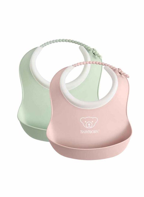 Pack Of 2 Small Baby Feeding Bib - Powder Green And Powder Pink