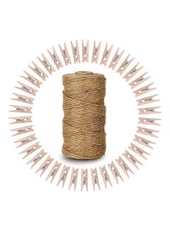 Natural Jute Twine With 100 Pcs Mini Natural Wooden Clothespins Photo Pegs Craft Pictures Clips Brown 100meter - v1648163543/N52987530A_1