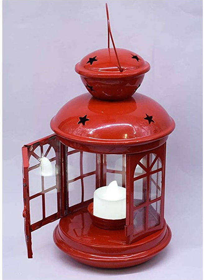 Metal Lantern For Small Candles Red 22cm - Image 1