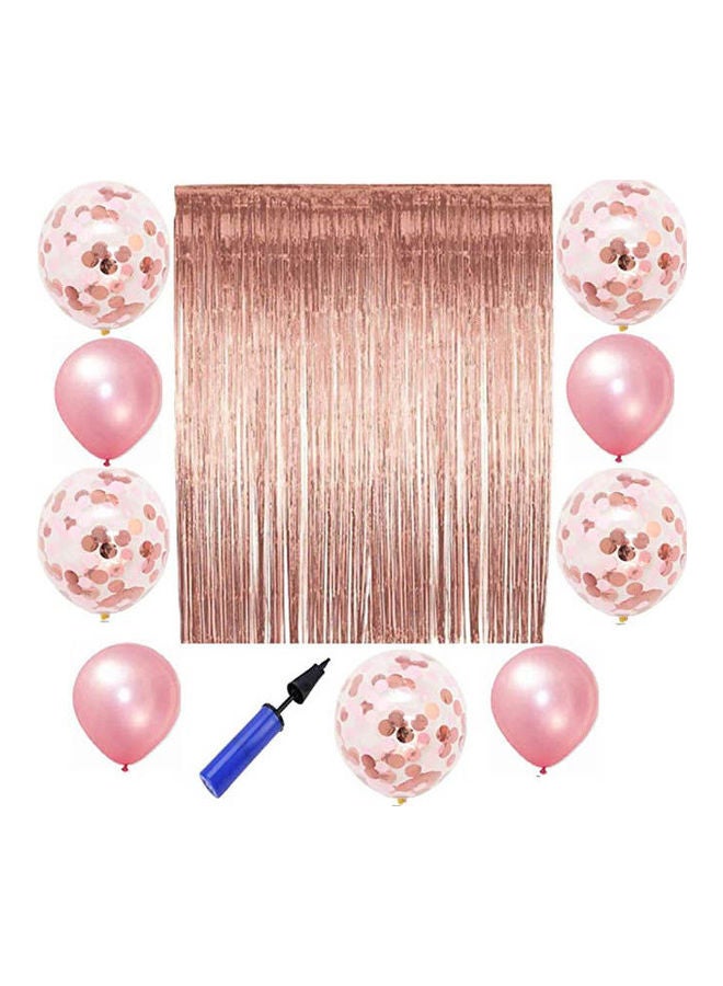 Secret Foil Curtains Metallic Fringe Curtains Shimmer Curtain- 5Pcs   Confetti Balloon-10Pcs Pink 