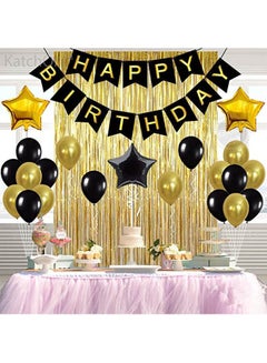 RAYKING Rayking Black Balloons And Paper  Poms Party Supplies For Birthday Decoration With Pale Champagne Metallic Foil Fringe Tinsel Curtain Happy Birthday Party 