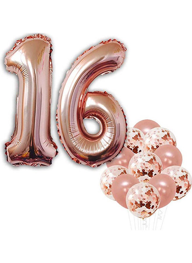 16Th Birthday Decorations Pack Of 22 | Large Mylar Foil Balloon(10Pcs) And Confetti Latex Balloons(10Pcs)Real