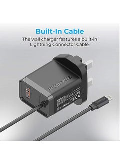 بروميت شاحن حائط عالي السرعة بقدرة 20 وات مع كابل Lightning بطول 1.5 متر أسود  - Image 2