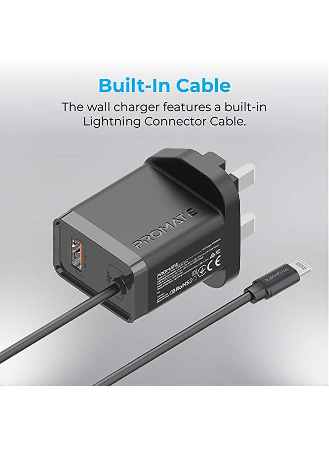 PROMATE Fast Charging 20W Power Delivery Wall Charger With 1.5m Lightning Cable Black  - Image 2