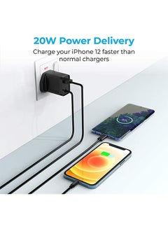 بروميت شاحن حائط عالي السرعة بقدرة 20 وات مع كابل Lightning بطول 1.5 متر أسود  - Image 3