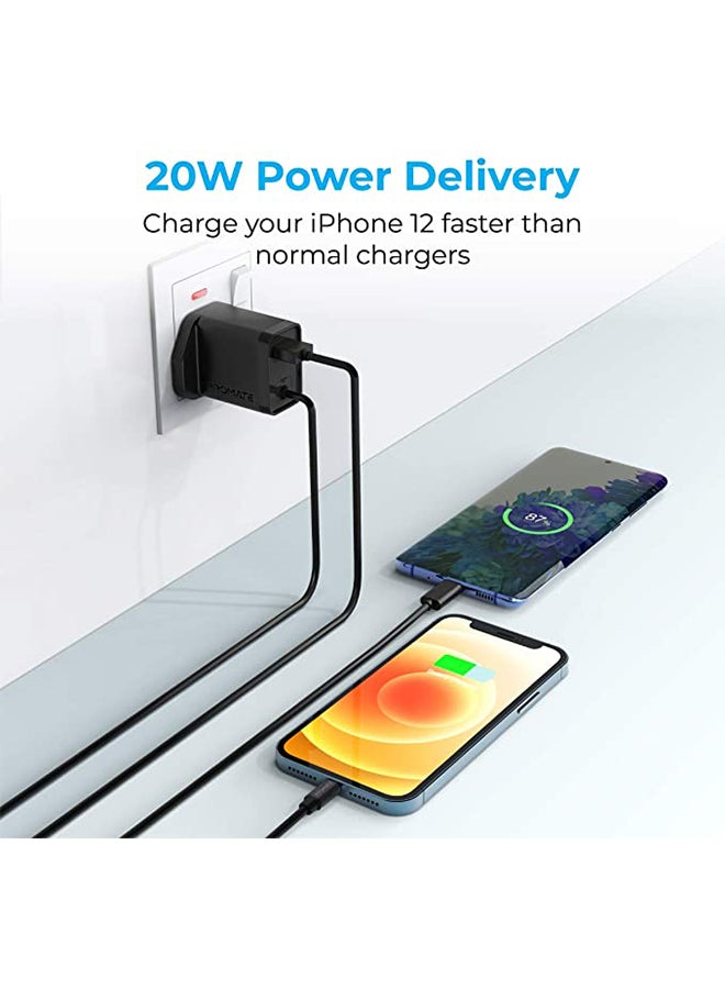 PROMATE Fast Charging 20W Power Delivery Wall Charger With 1.5m Lightning Cable Black  - Image 3