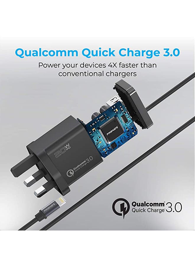 PROMATE Fast Charging 20W Power Delivery Wall Charger With 1.5m Lightning Cable Black  - Image 4