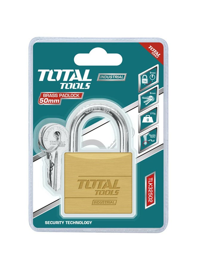 TOTAL Brass Padlock With 3-Piece Key Set Gold 50mm  - Image 2