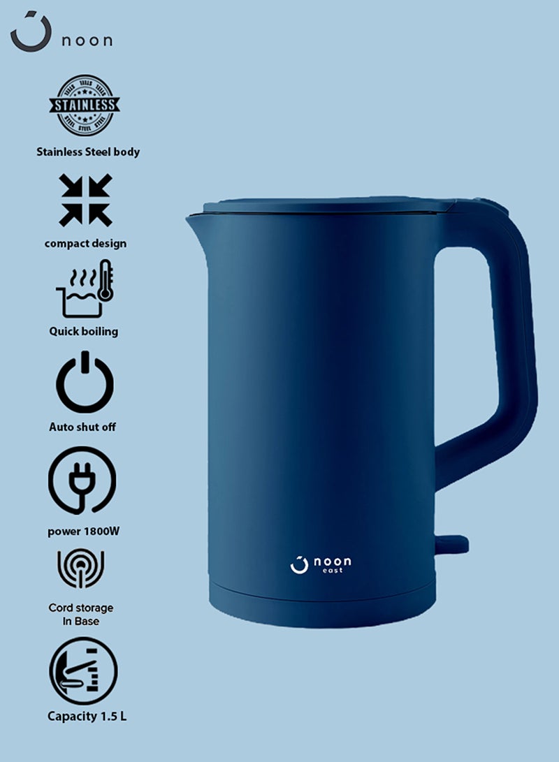 Noon East - Electric Kettle And Water Boiler - 1.5 Liter 1800 W Double Insulated- Navy Blue 1.5 L 1800.0 W KESS4008_NB Navy Blue - Image 1