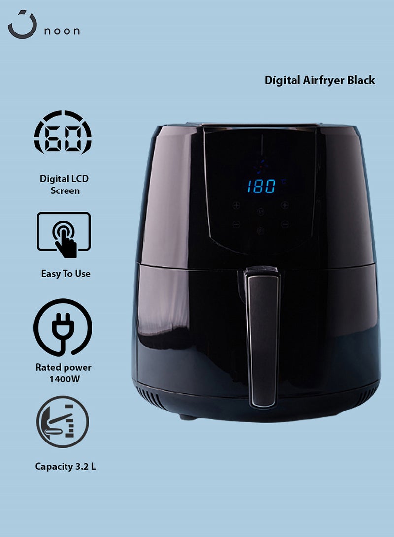 Noon East - Digital Touch Air Fryer 3.2 Liter Capacity - Overload Protection - Healthy Air Fryer Without Oil 3.2 L 1400 W GLA - 302 Digital - Black - Image 1