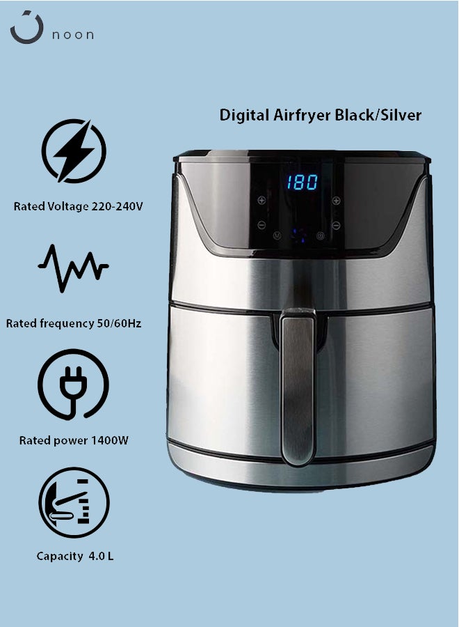 Noon East - Digital Touch Air Fryer 4 Liter Capacity - Overload Protection - Healthy Air Fryer Without Oil 4 L 1400 W GLA-310 Digital - Black/Silver - Image 1