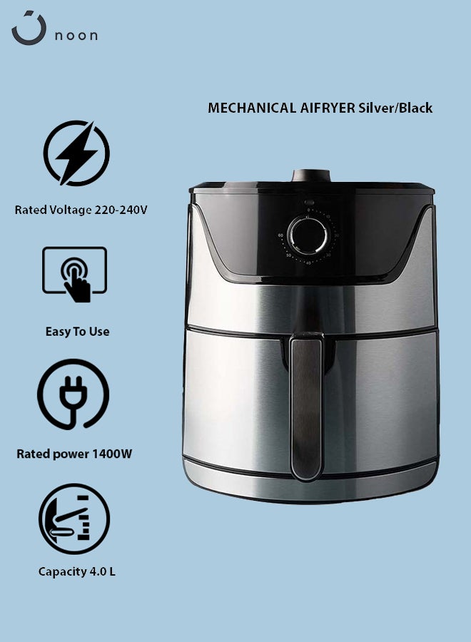 Noon East - Mechanical Air Fryer 4 Liter Capacity - Overload Protection - Healthy Air Fryer Without Oil 4 L 1400 W GLA-309 Mechanical - Silver/Black - Image 1