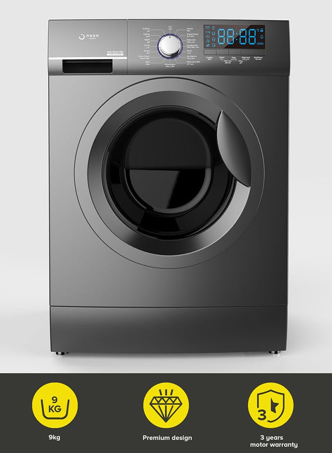 Noon East - Washing Machine 9 Kg - Front Loading Fully Automatic- Metallic Grey Washing Mashine With Washing, Rinse And Spinning Function Without Clothes Dryer washing_machine Metallic Grey - Image 1