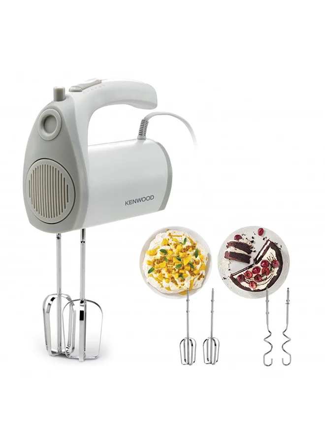 KENWOOD Hand Mixer (Electric Whisk) With 5 Speeds + Turbo Button, Twin Stainless Steel Kneader And Beater For Mixing, Whipping, Whisking, Kneading 300 W HMP20.000WH White