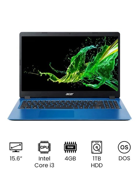 كمبيوتر محمول أسباير 3 A315-56-31KD بشاشة مقاس 15.6 بوصة، ومعالج كور i3/ذاكرة وصول عشوائي سعة 4 غيغابايت/محرك أقراص صلب HDD/DOS سعة 1 تيرابايت (بدون ويندوز)/ بطاقة رسومات إنتل فائقة الوضوح الإنجليزية/العربية أنديجو بلو