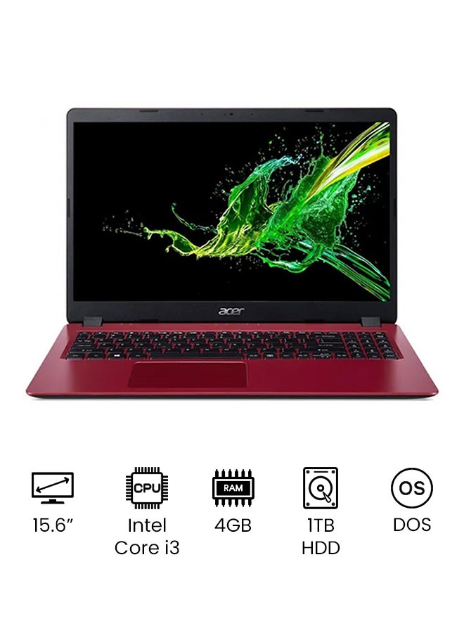 أيسر - لابتوب أسباير 3 A315-56-317N بشاشة عالية الوضوح مقاس 15.6 بوصة/ معالج إنتل كور i3/ ذاكرة رام سعة 4 جيجابايت/محرك أقراص صلب HDD سعة 1 تيرابايت/بطاقة رسومات إنتل UHD/DOS (بدون ويندوز) الإنجليزية/العربية الروكوكو الأحمر - Image 1