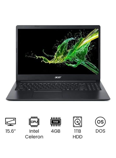 Aspire 3 Laptop with 15.6 inch HD Display/Celeron N4000 Processor/4GB RAM/1TB HDD/Intel UHD Graphics/DOS(Without Windows)/ English/Arabic Charcoal Black