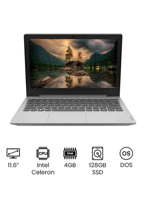 IdeaPad 1 11IGL05 With 11.6-Inch HD Display, Intel Celeron N4020 Processor/4GB RAM/128GB SSD/DOS(Without Windows)/Intel UHD Graphics 600 English/Arabic Platinum Grey
