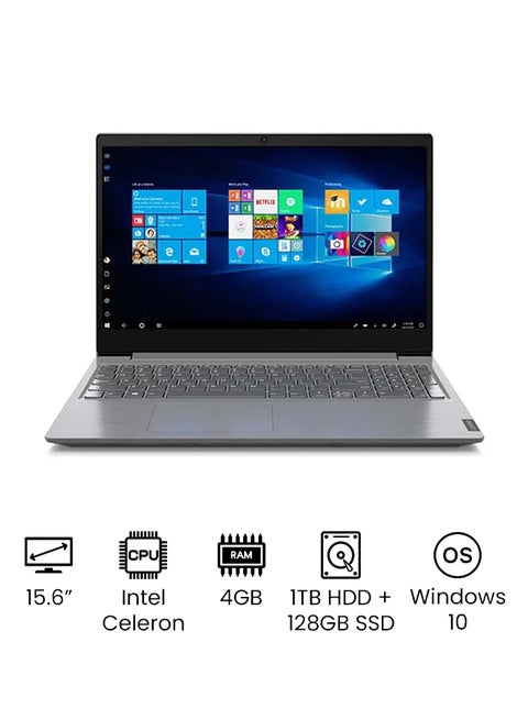 V15 Business And Professional Laptop With 15.6-Inch HD Display, Celeron N4020 Processor/4GB RAM/1TB HDD + 128GB SSD/Intel UHD Graphics/Windows 10/International Version English/Arabic Grey